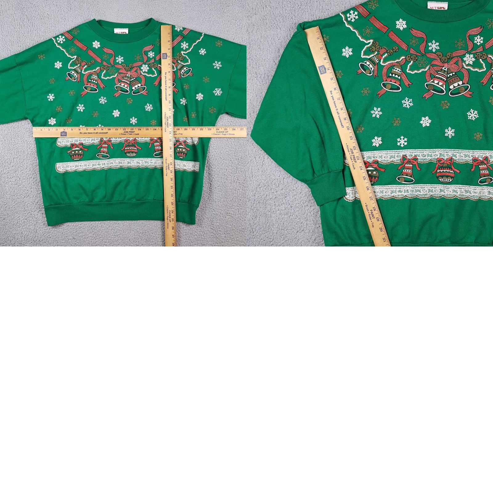 Bell VINTAGE Christmas Bells Women's XL Crewneck Sweatshirt 90s Holiday Pullover Green Nut Cracker Shirt Sweatshirt Girls Women Size XL / US 12-14 / IT 48-50 - 8 Thumbnail