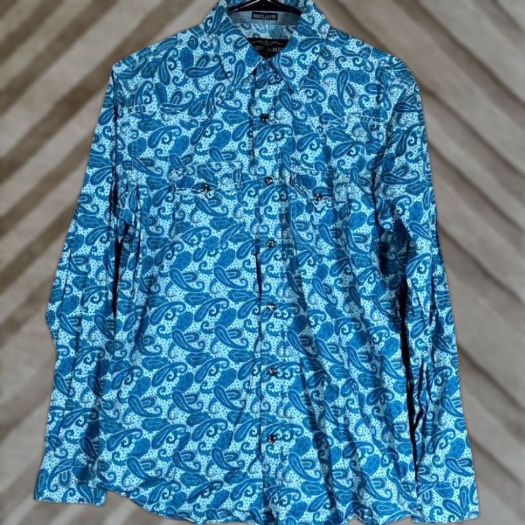 Cody James Cody James Mens Shirt Blue Paisley Regular Fit Pearl Snap Western Long Sleeve S Size US S / EU 44-46 / 1 - 1 Thumbnail
