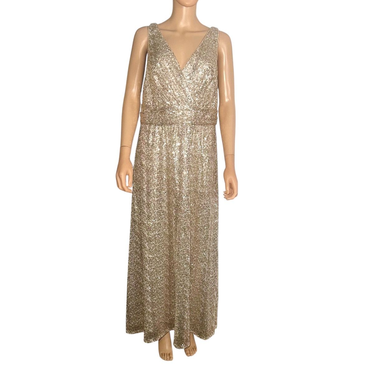 David's bridal sleeveless gold sequined formal gown