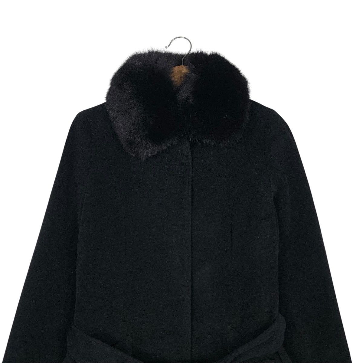Japanese Brand KUMIKYOKU Neck Fur Pure New Wool Belted Long Coat #2114-C93 Size S / US 4 / IT 40 - 2 Thumbnail