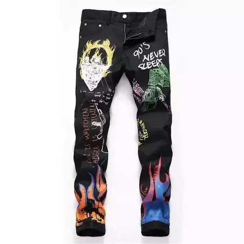 Graphic Stacked Black Denim
