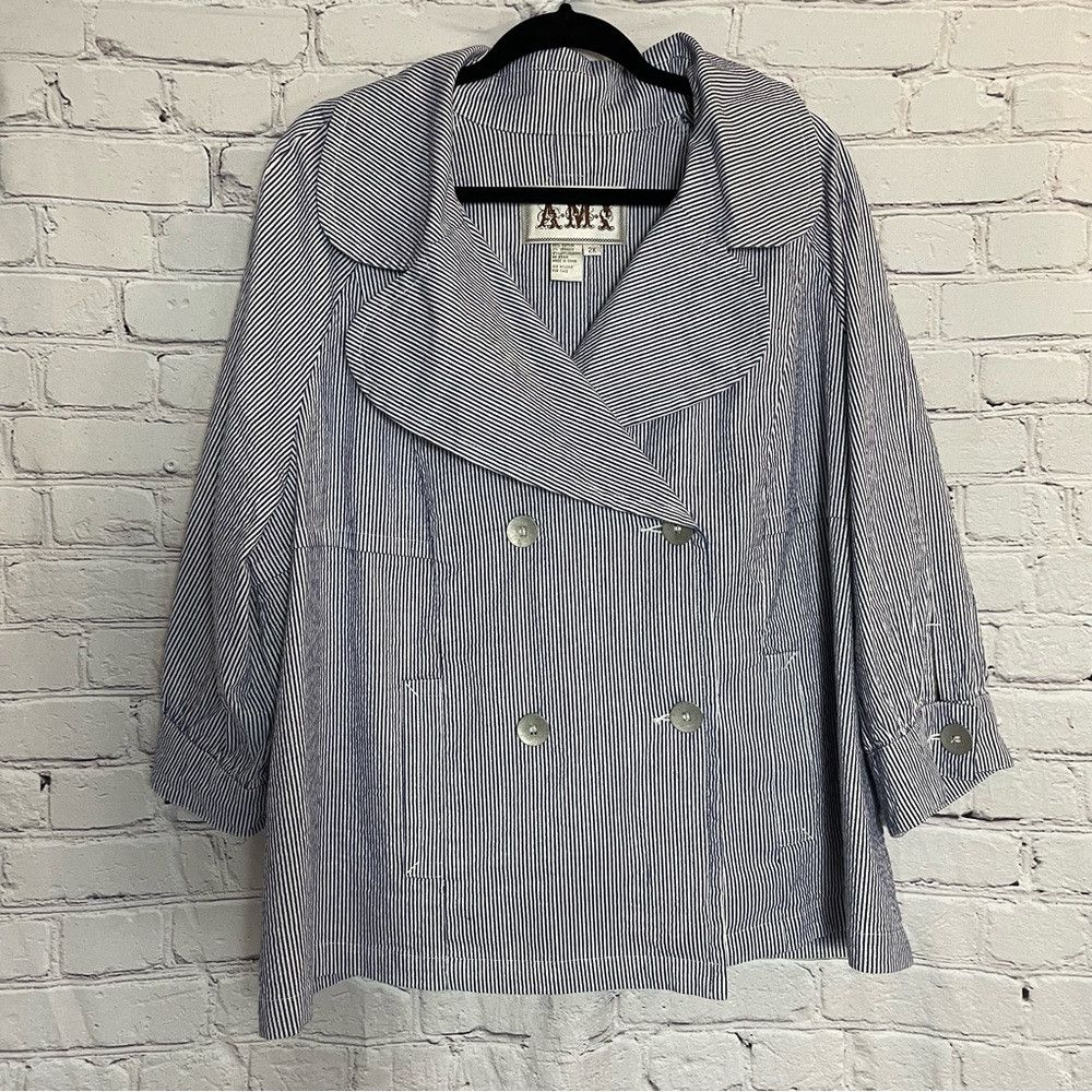 AMI AMI Cotton 3/4 Sleeve Striped Jacket Duster Size 2X Size XXL / US 16-18 / IT 52-54 - 2 Thumbnail