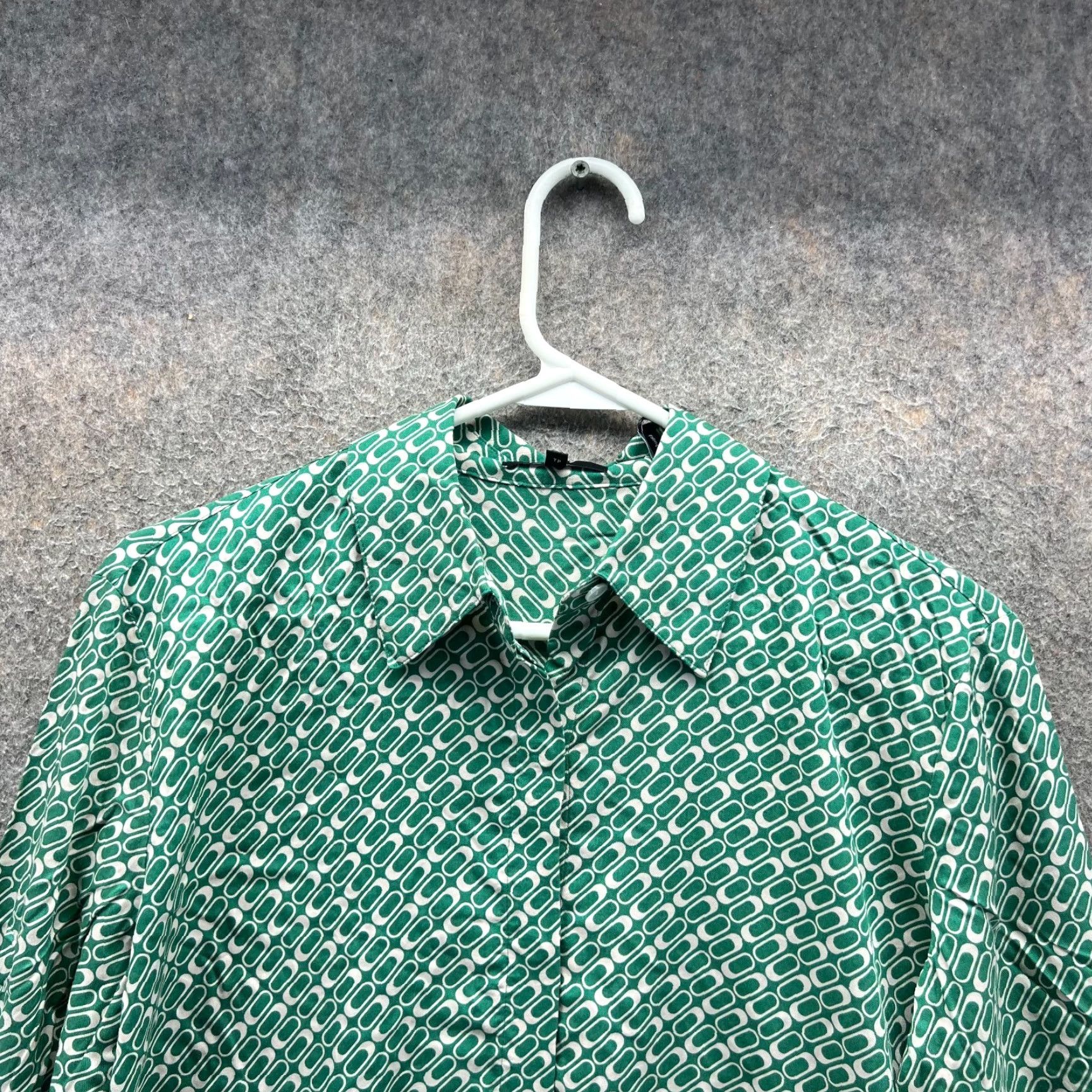 Theory Theory Shirt Women Petite Green Pattern Geometric Silk Button-Up Shirt Sunaya HP 325 Size S / US 4 / IT 40 - 7 Thumbnail