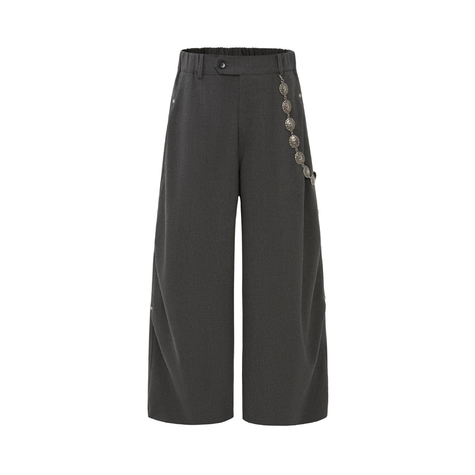 Japanese Brand Dark Gray Wide Leg Casual Pants with Chain Detail Size US 30 / EU 46 - 1 Thumbnail