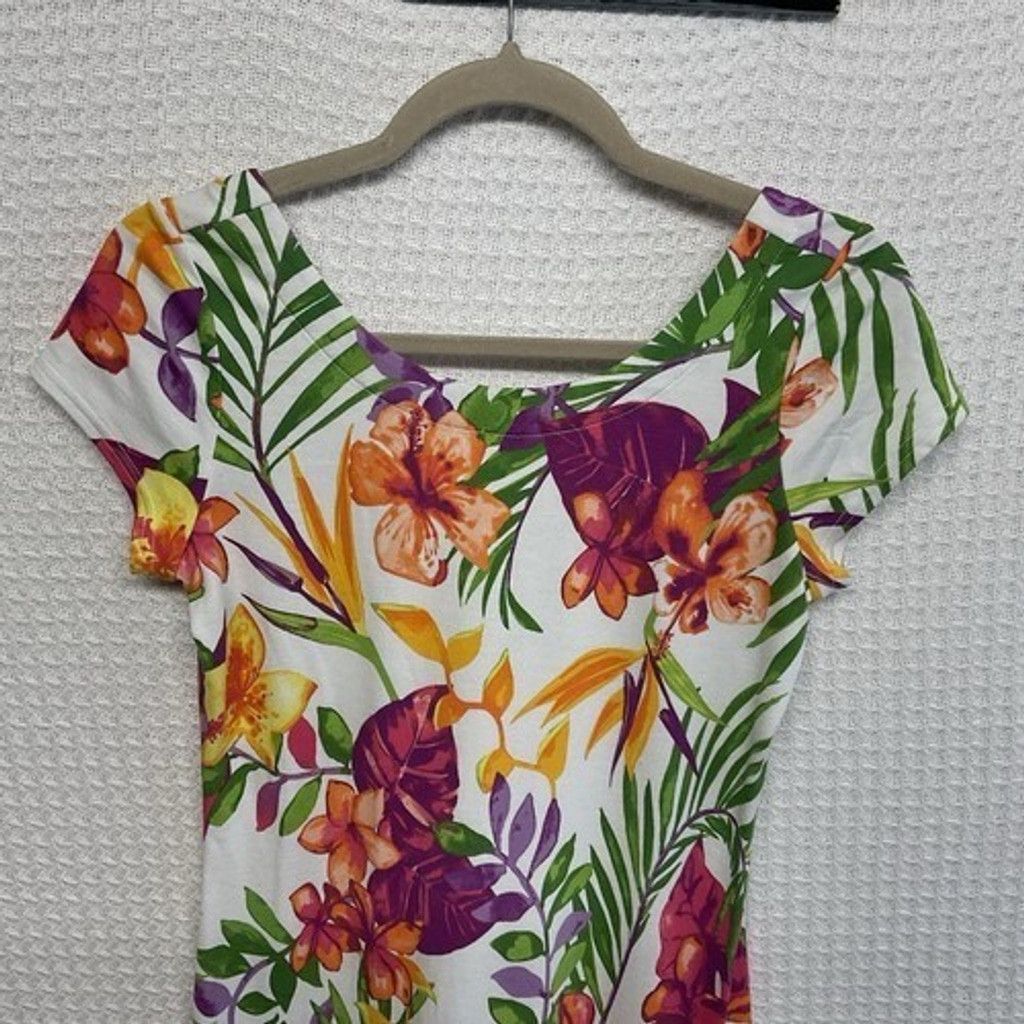 Tommy Bahama Tommy Bahama Floral Stretch Short Sleeve Midi Dress Women XS Size XS / US 0-2 / IT 36-38 - 4 Thumbnail