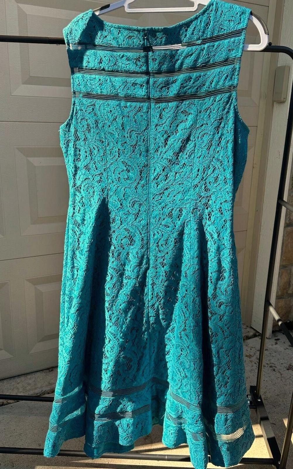 Designer Adrianna Papell Teal Lace Sleeveless A-Line Dress Size 16 Size XXL / US 16-18 / IT 52-54 - 2 Thumbnail