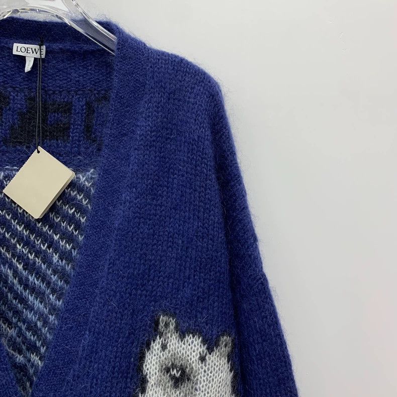 Loewe Loewe Dark blue polar bear embroidered horsehair V-neck lo Size M / US 6-8 / IT 42-44 - 3 Thumbnail