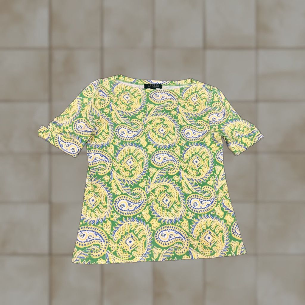 Ralph Lauren Lauren Ralph Lauren Shirt PM Green Paisley Crew Neck Short Sleeve Top Womens Size M / US 6-8 / IT 42-44 - 1 Thumbnail