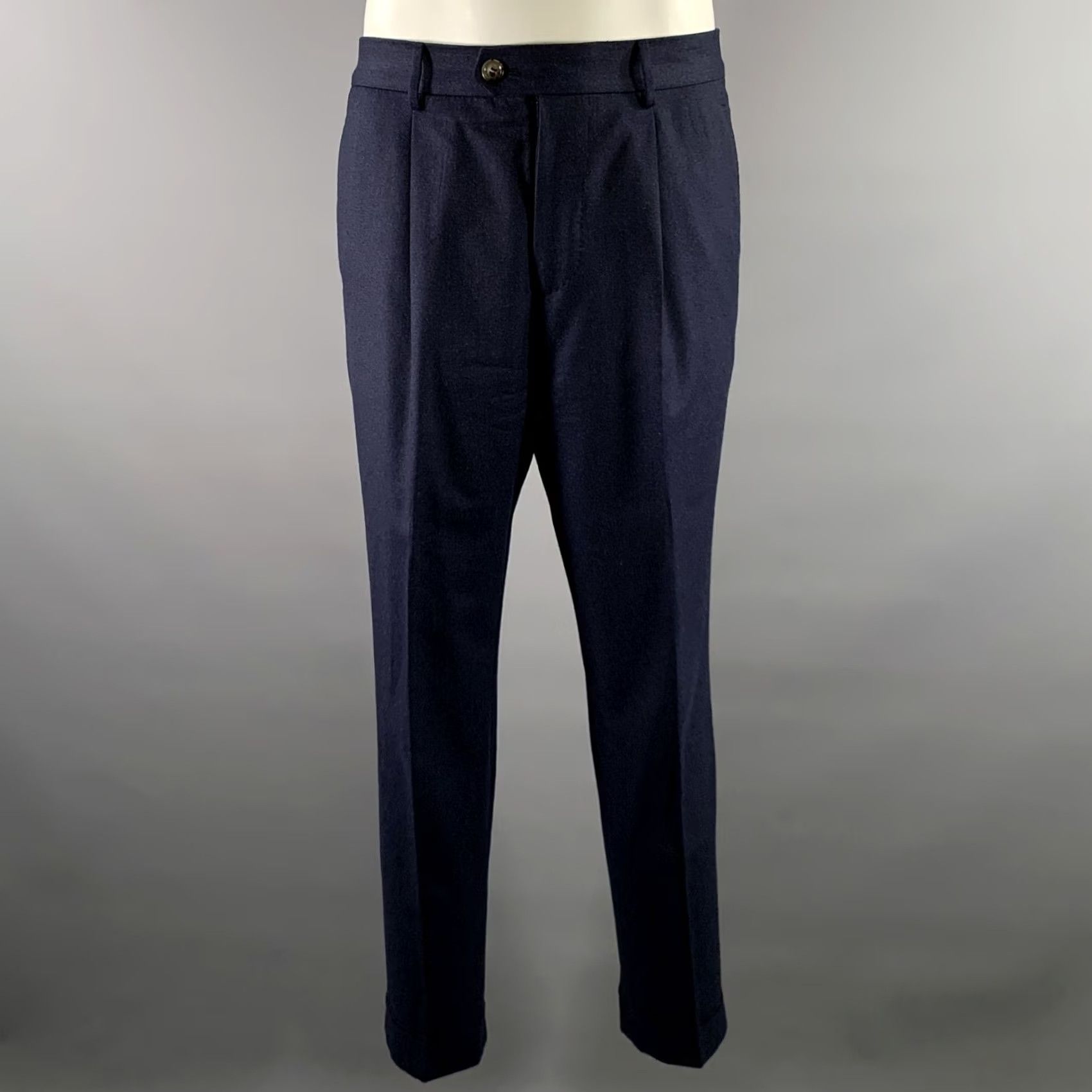 Brunello Cucinelli BRUNELLO CUCINELLI Navy Wool Notch Lapel Suit Size 40 Mens Size 36R - 4 Thumbnail