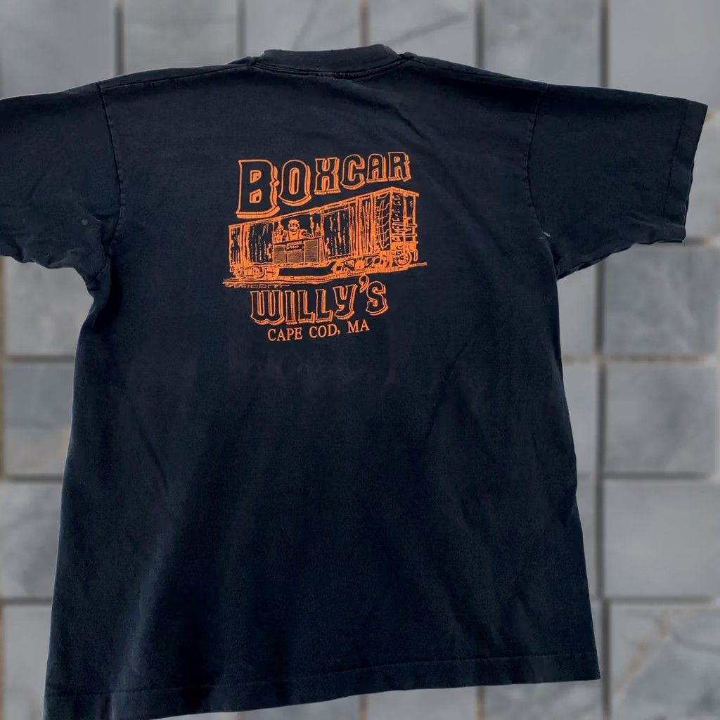 Fruit Of The Loom VINTAGE Distressed Boxcar Willy's T-Shirt Large Black Men Cotton Crew Neck Graphic Print Short Sleeve 90s Bar Size US L / EU 52-54 / 3 - 1 Thumbnail