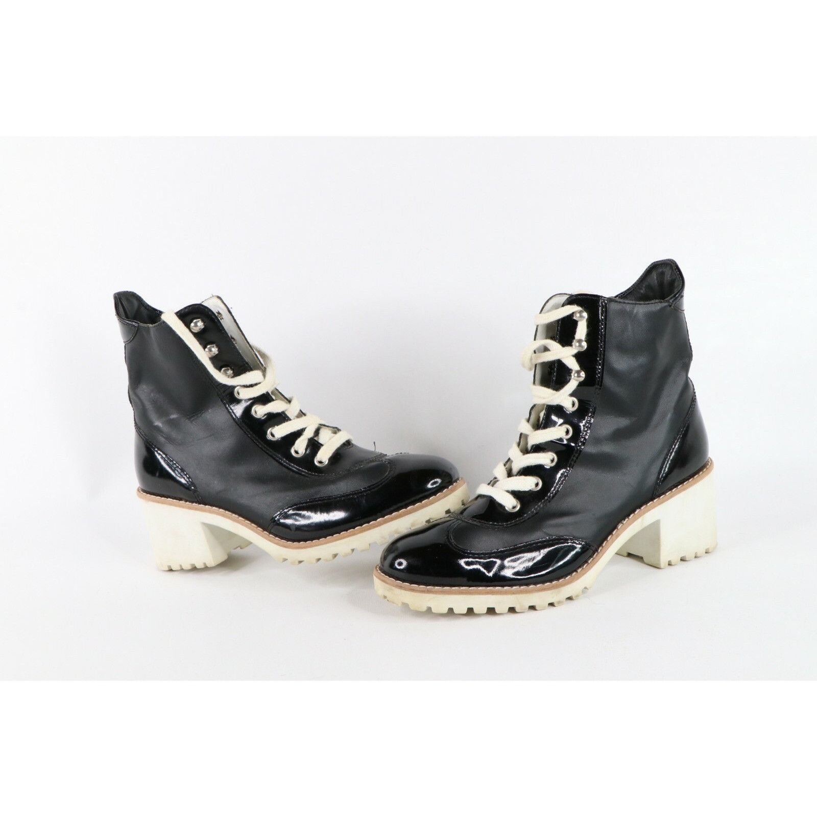 Vintage Vintage 90s Y2K Babydoll Patent Leather Heeled Combat Boots Size US 8 / IT 38 - 1 Thumbnail