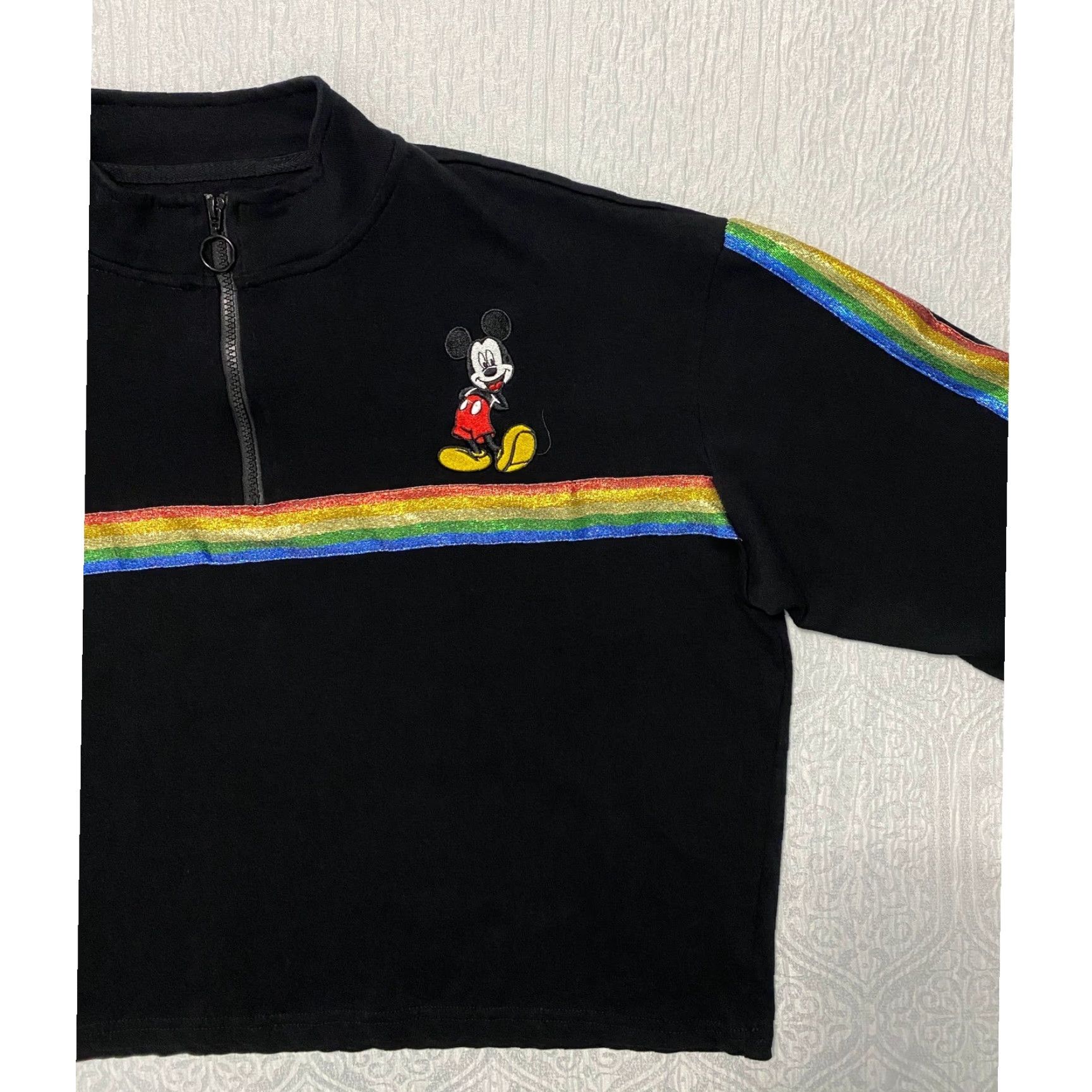 Disney Disney Mickey Mouse Black Rainbow Stripe Glitter Zip Quarter Crop Sweatshirt 3XL Womens Size XXL / US 16-18 / IT 52-54 - 2 Thumbnail