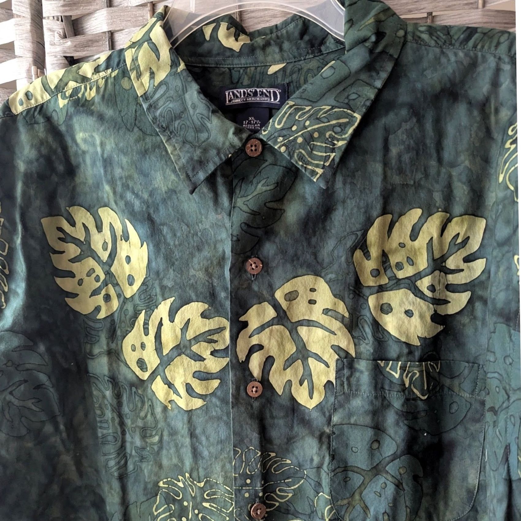 Lands' End Lands' End Button-Up Green Monstera Leaf Print Cotton Camp Shirt Mens XL Beach Size US XL / EU 56 / 4 - 2 Thumbnail