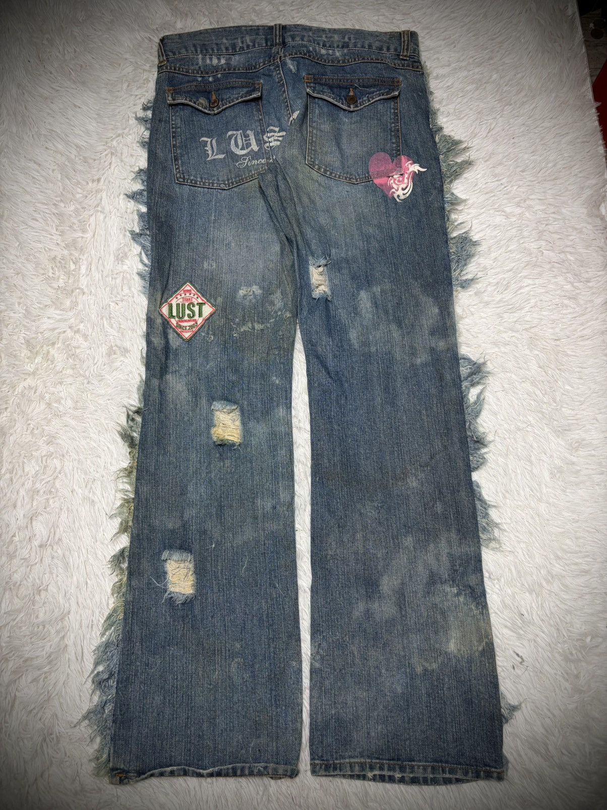 Tornado Mart Rare Lust vkei patches fringe flared jeans Size US 32 / EU 48 - 6 Thumbnail