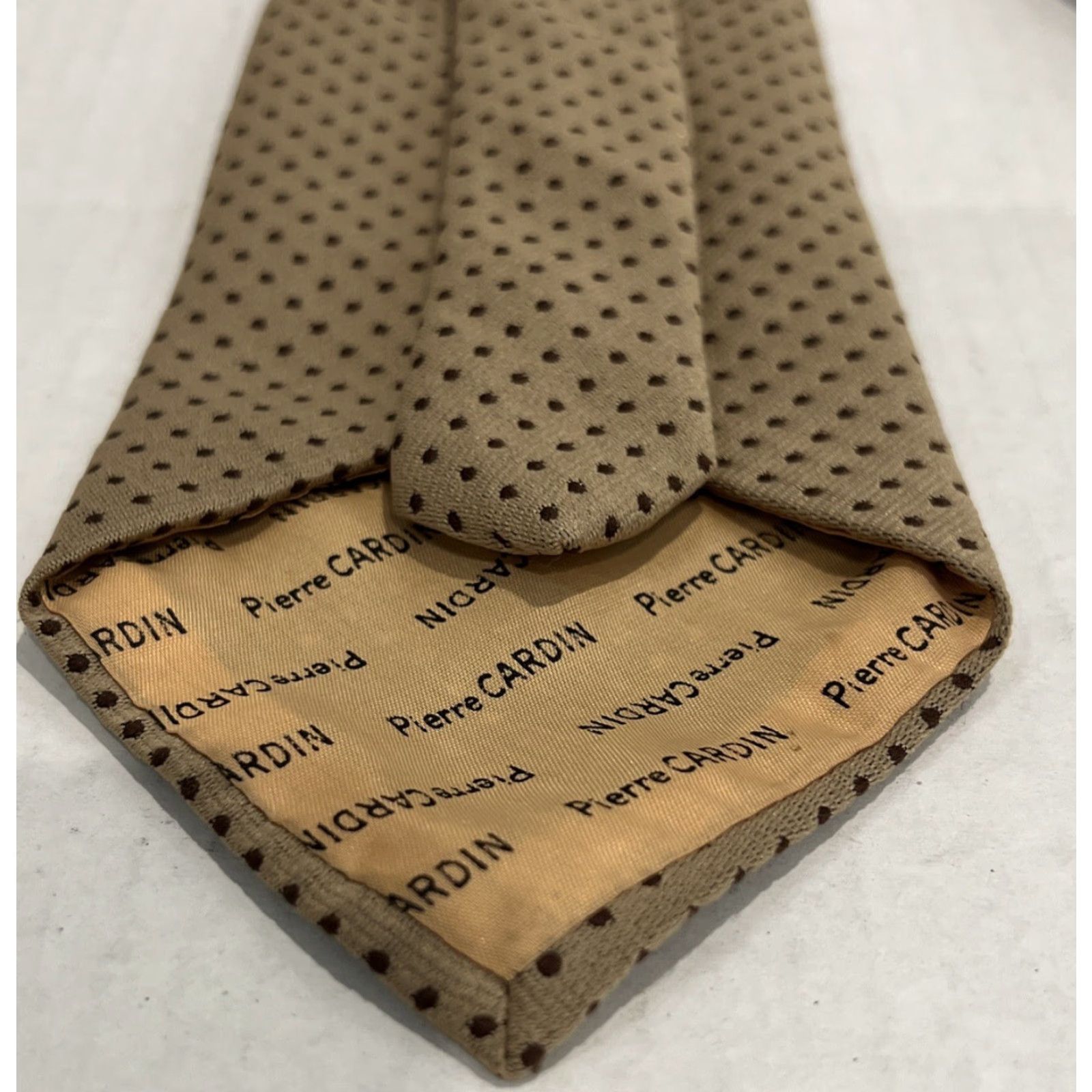 Pierre Cardin Vintage Pierre Cardin Paris NY Men Necktie Polyester Brown w/ Brown Dots Logo Size ONE SIZE - 6 Thumbnail