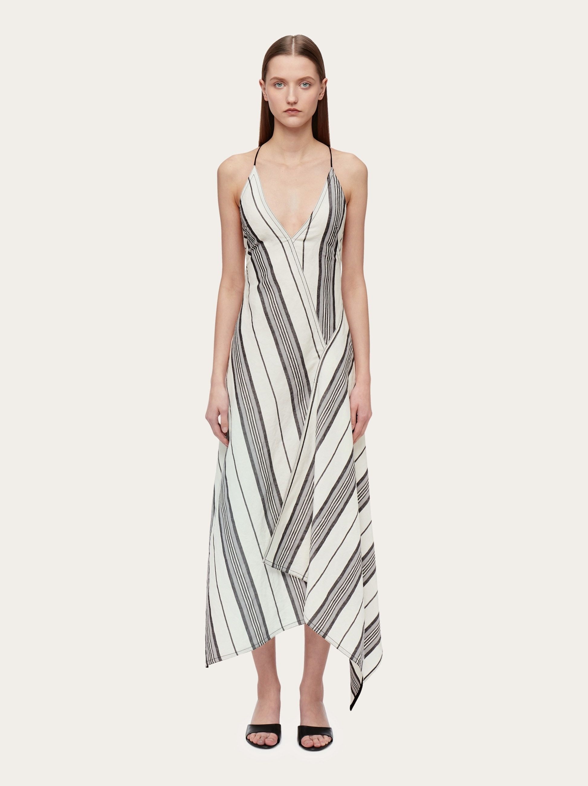 Salvatore Ferragamo o1s1rm0426 Asymmetric Slip Dress in White/Grey Size XS / US 0-2 / IT 36-38 - 2 Thumbnail