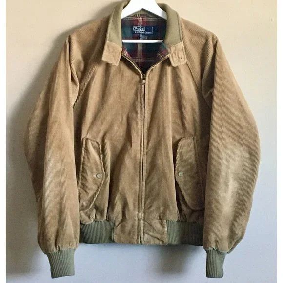 image of Vintage Polo Ralph Laurent Corduroy Bomber Jacket Size Medium in Camel, Men's