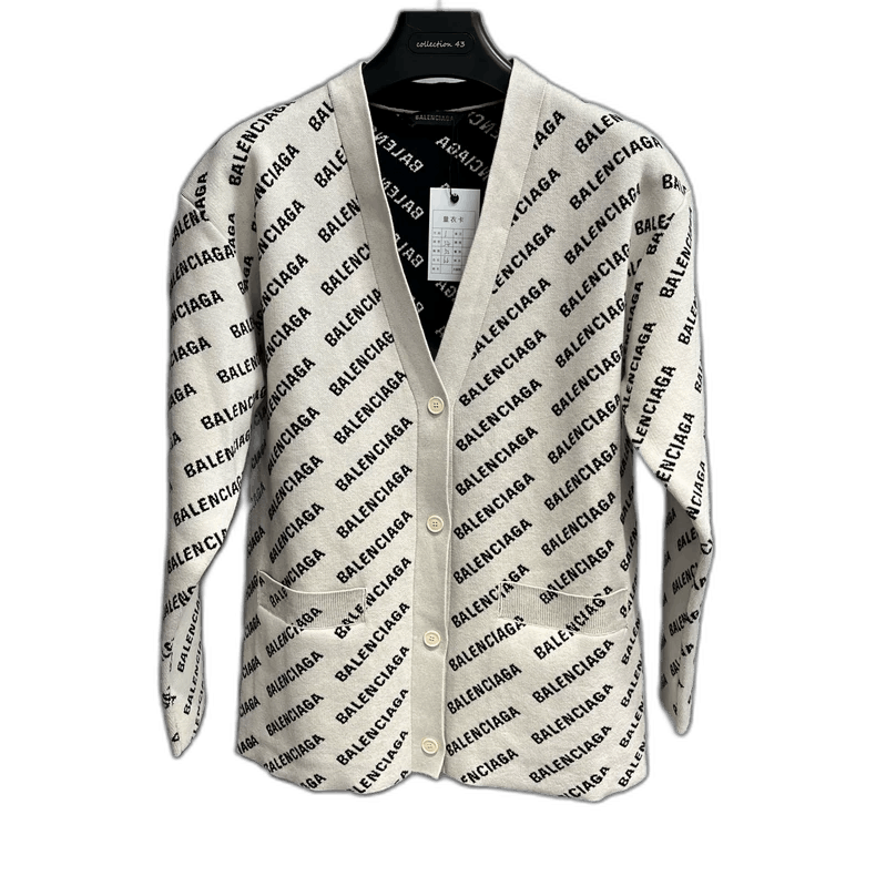 Balenciaga White Letter Logo Knit Cardigan Sweater-2505 Size US S / EU 44-46 / 1 - 1 Thumbnail