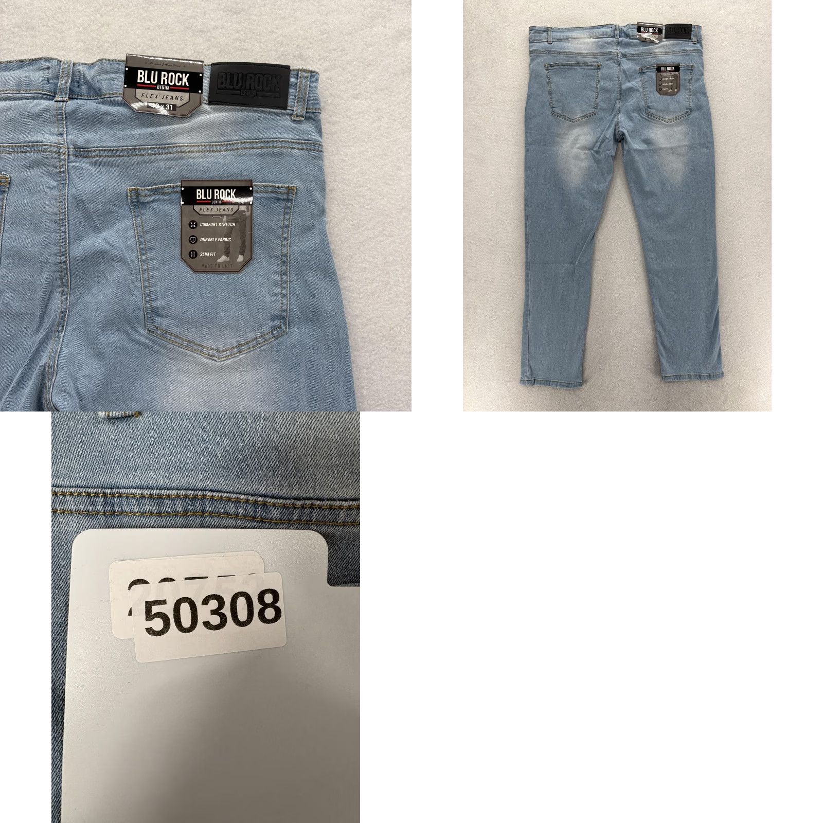 Denime Blu Rock Jeans Mens 40x31 Denim Slim Straight Stretch Blue Light Wash Pant Jeans Size US 40 / EU 56 - 9 Thumbnail