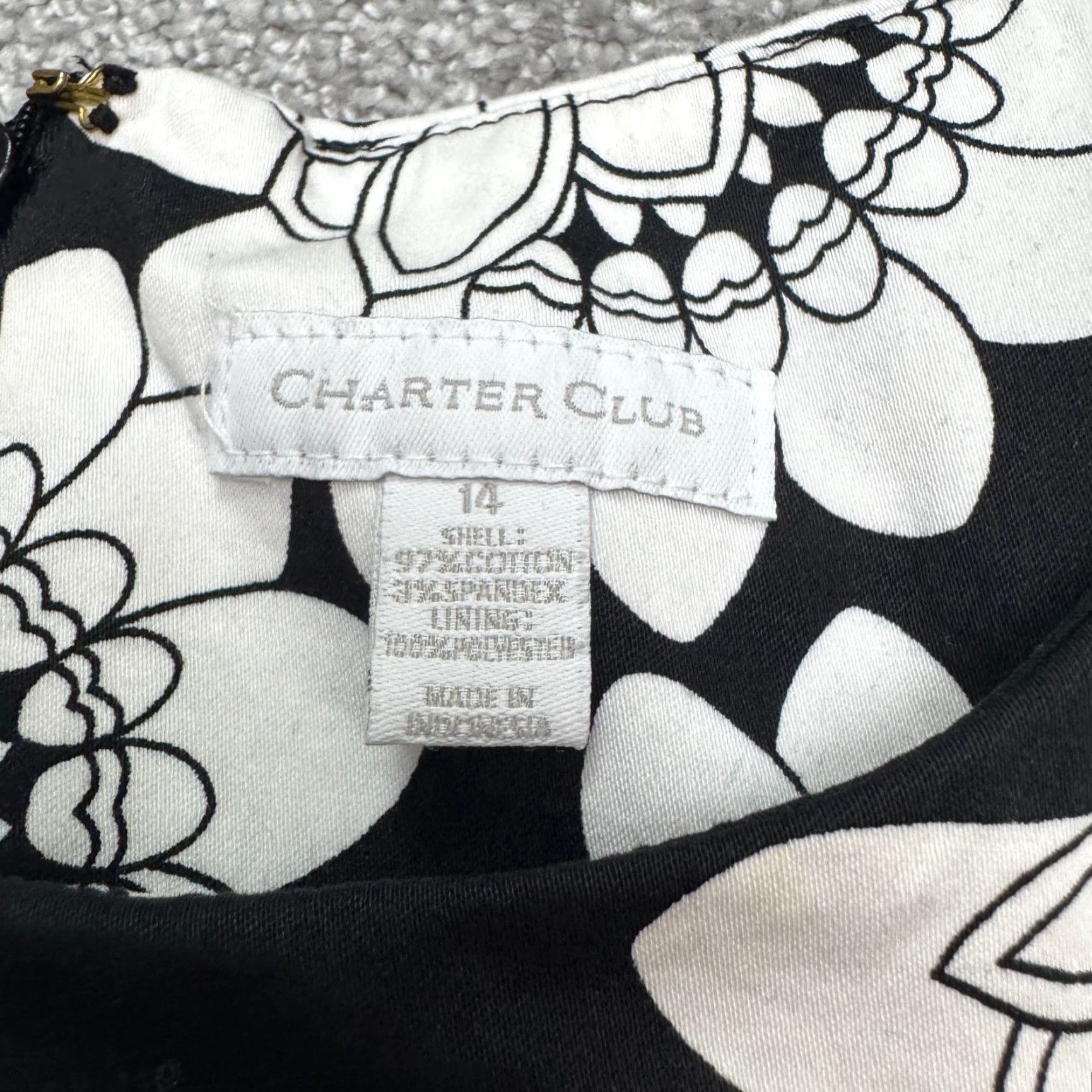 Charter Club VINTAGE Charter Club Floral Belted Midi Sheath Dress Womens 14 Black White Sleeveless Size XL / US 12-14 / IT 48-50 - 7 Thumbnail