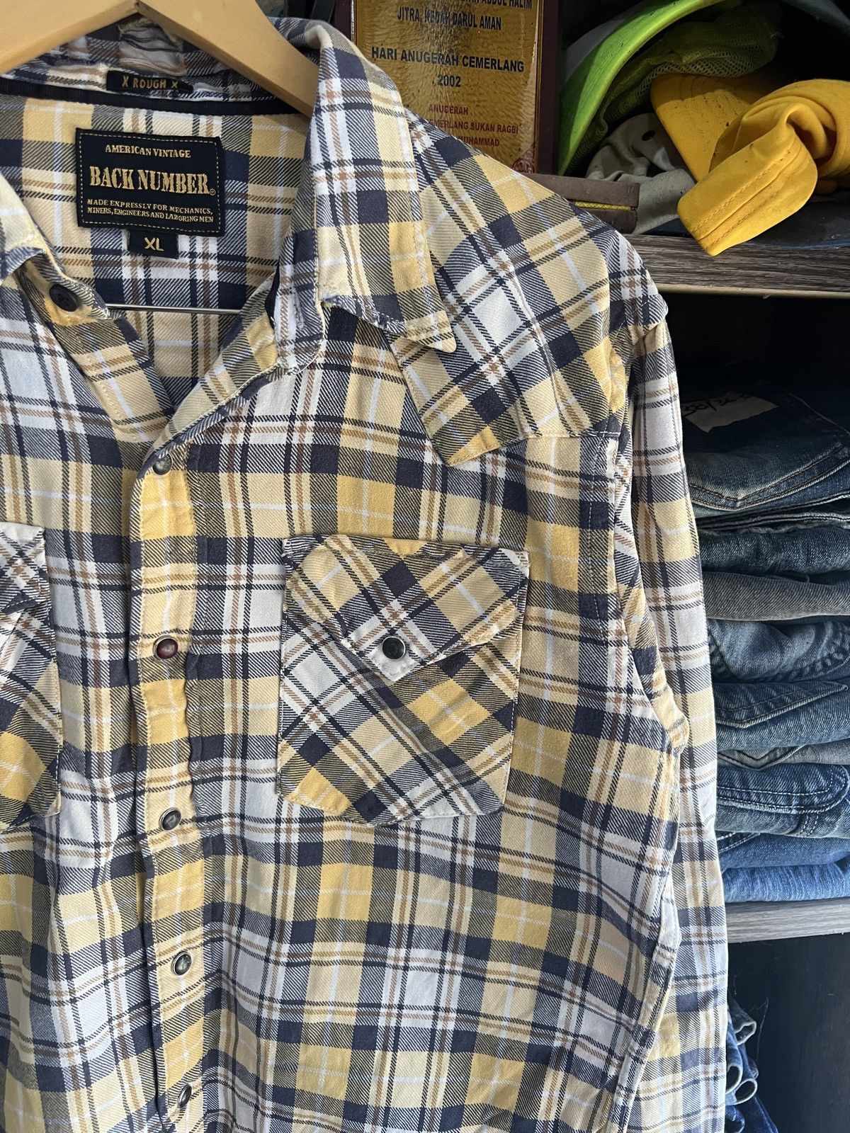 Japanese Brand 🔥Distressed Back Number X Rough X Plaid Flannel Size US M / EU 48-50 / 2 - 6 Thumbnail