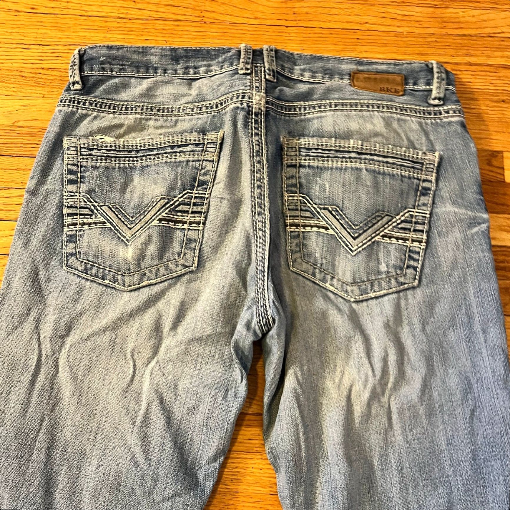 Silver Jeans Co. Silver Jeans Co. Jake Straight Distressed Thick Stitch Pants Mens 34 Regular Blue 30in Inseam Size US 34 / EU 50 - 4 Thumbnail