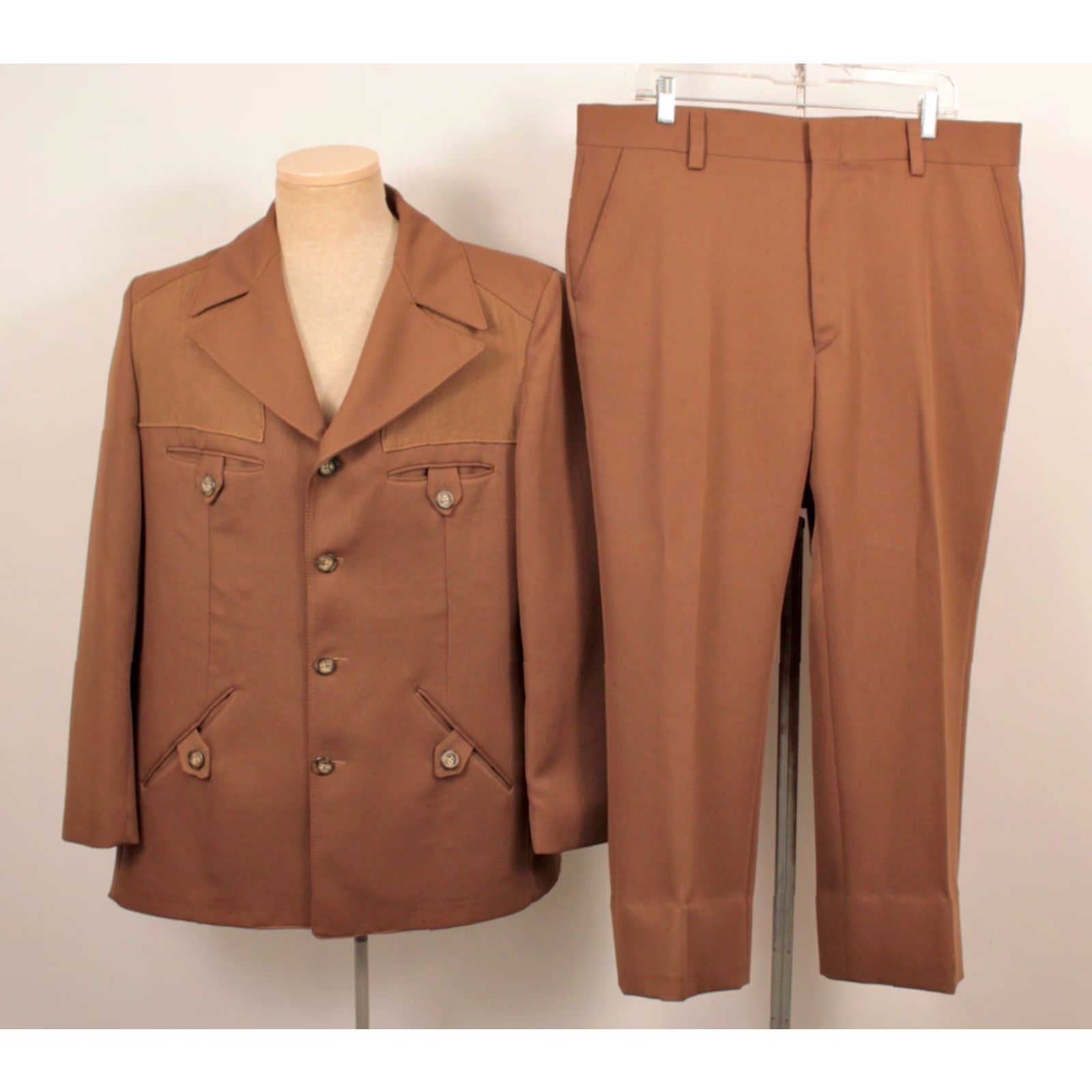 Vintage VINTAGE Darwood Leisure Suit Shirt 70s Brown Mens L 1970s Disco Polyester Size 42R - 2 Thumbnail