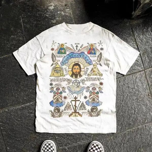 Vintage Yuuho x Aya White street washed retro God print t-shirt Size US M / EU 48-50 / 2 - 1 Thumbnail