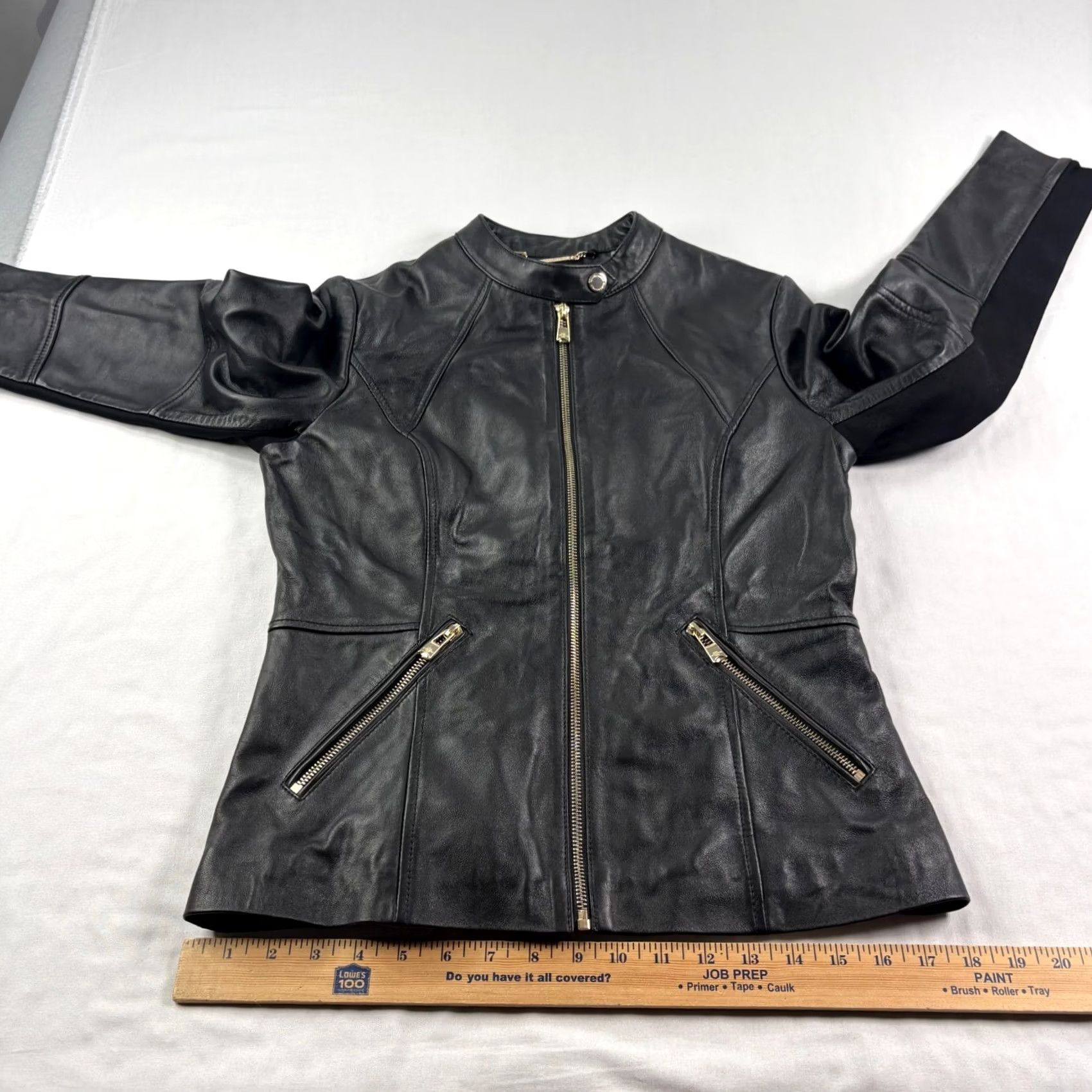 Karl Lagerfeld Karl Lagerfeld Womens Leather Jacket S Black Full Zip Biker Moto 90s Style, Zipper Accents, Mid-Length, Casual, Regular Fit, Jacket Size S / US 4 / IT 40 - 7 Thumbnail