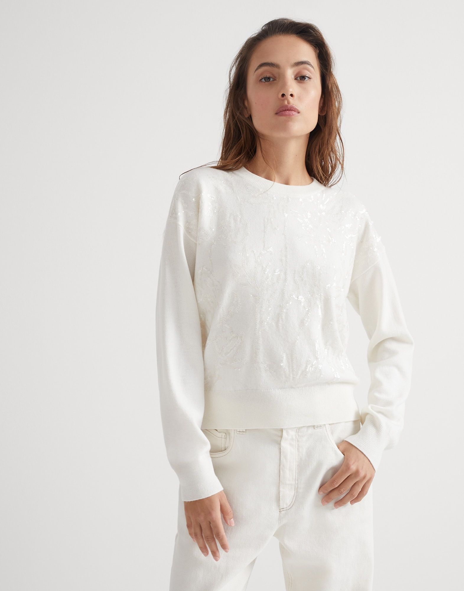 Brunello Cucinelli o1w1db10825 Sweater in Open White Size S / US 4 / IT 40 - 1 Thumbnail