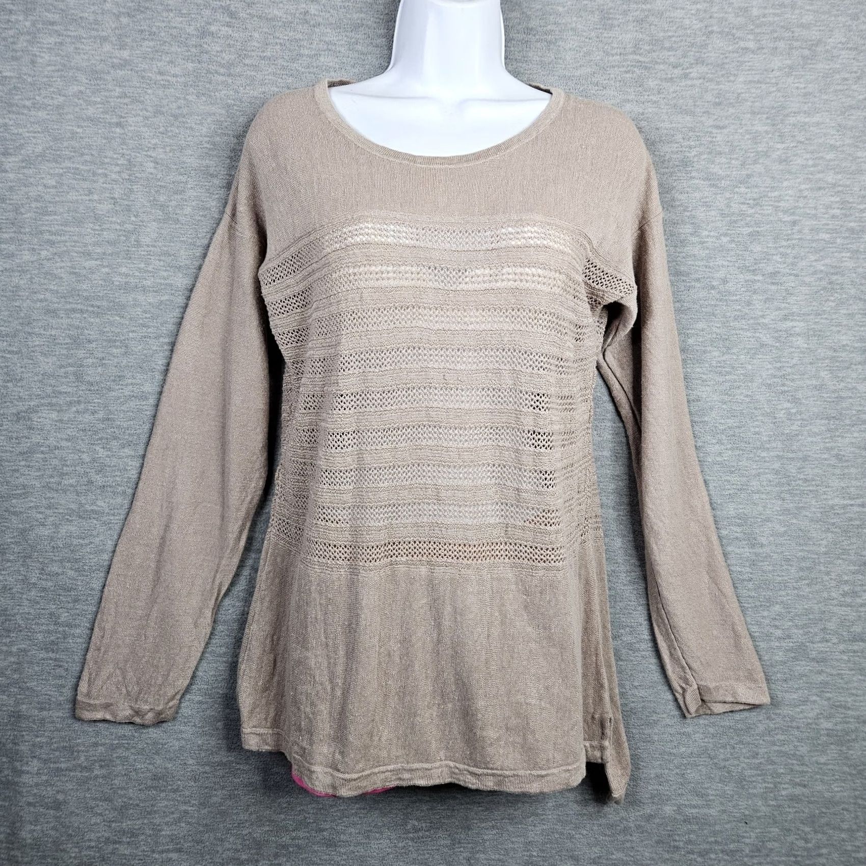 Vintage Garnet Hill Beige Linen Sweater Long Sleeve Pullover M Women's Size M / US 6-8 / IT 42-44 - 2 Thumbnail