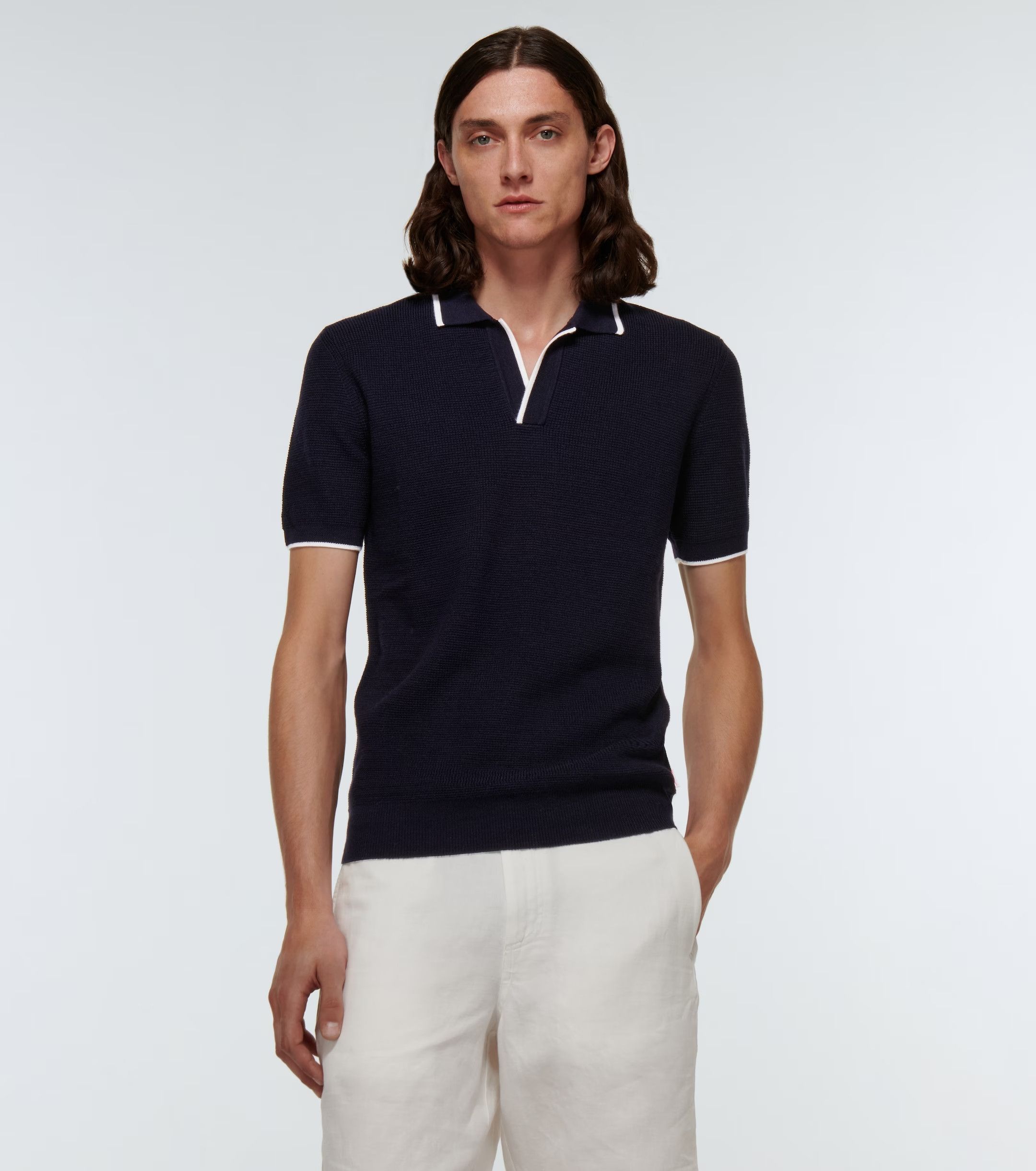 Image of Hype Orlebar Brown Luxury Cotton Horton Polo Made In Italy in Navy Blue, Men's (Size XL)