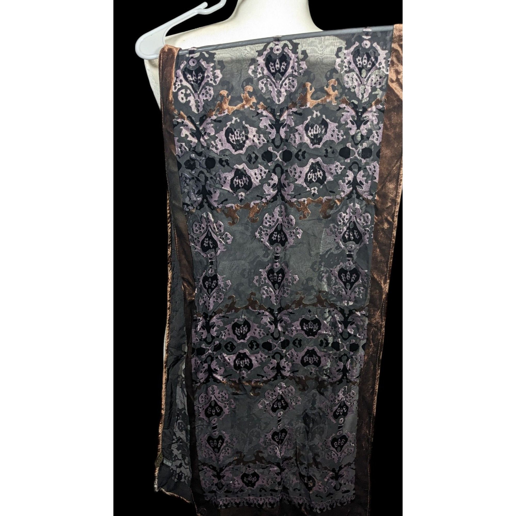Other Brown And Lilac Gothic Damask Velvet Burnout Scarf Size ONE SIZE - 1 Thumbnail