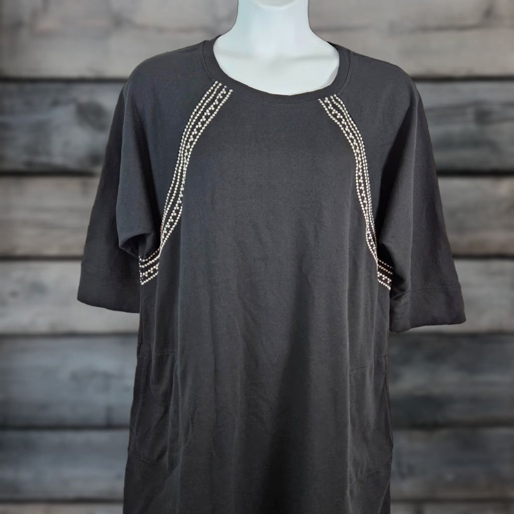 J. Jill J Jill Fit Womens Sweatshirt Dress 2X Black Embroidered Pockets Cotton Blend Knit Dress Shirt? Size XXL / US 16-18 / IT 52-54 - 1 Thumbnail