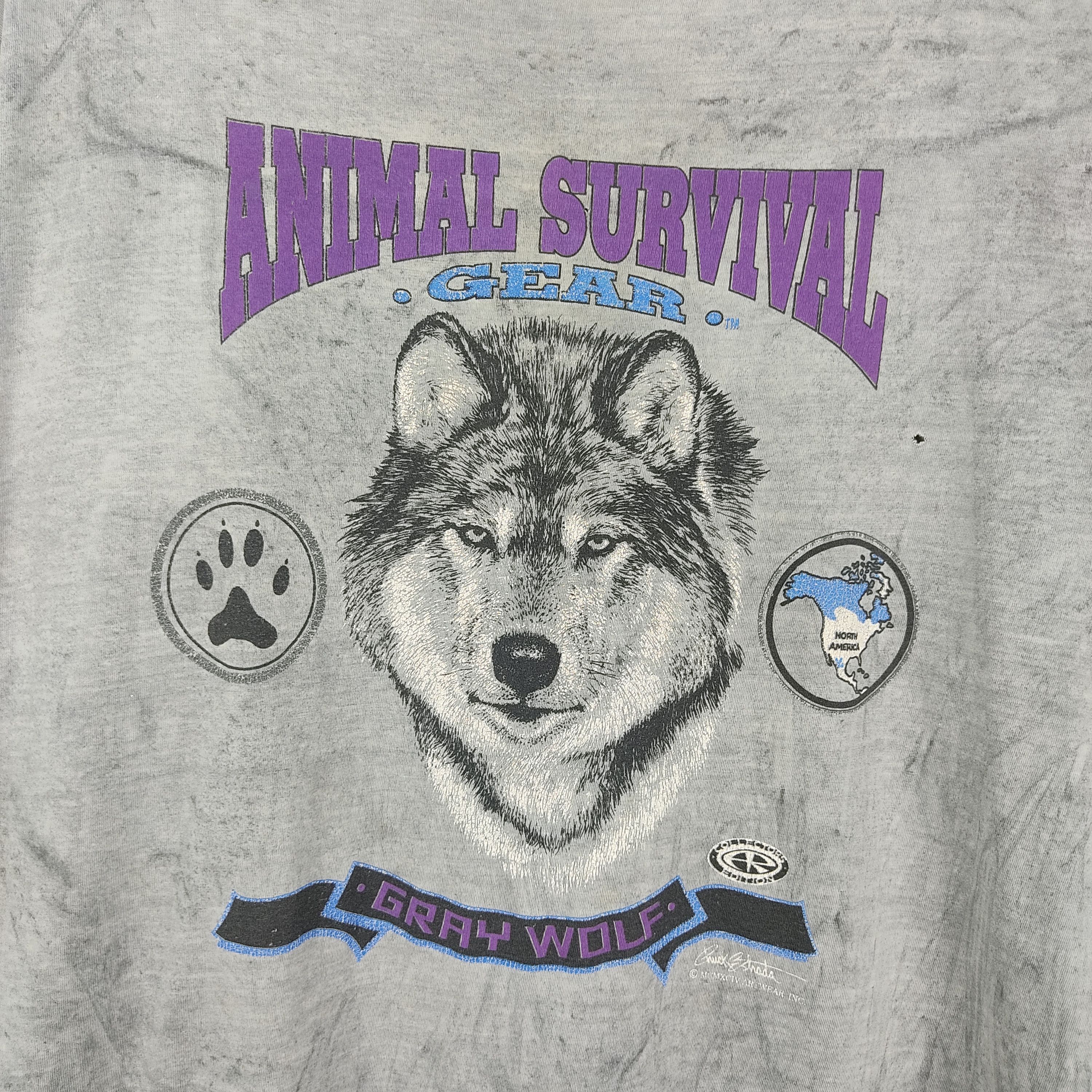 Habitat × Vintage Vintage Animal Survival Gear Gray Wolf Distress T-Shirt Size US L / EU 52-54 / 3 - 3 Thumbnail