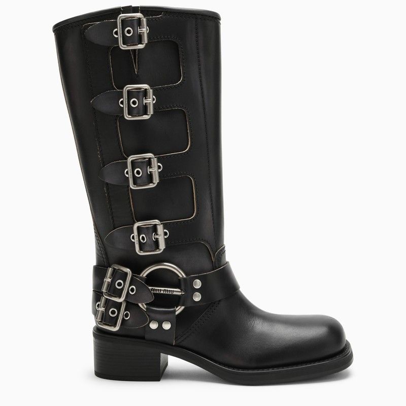 image of Miu Miu Boots With Black Leather Buckles, Women's (Size 10)