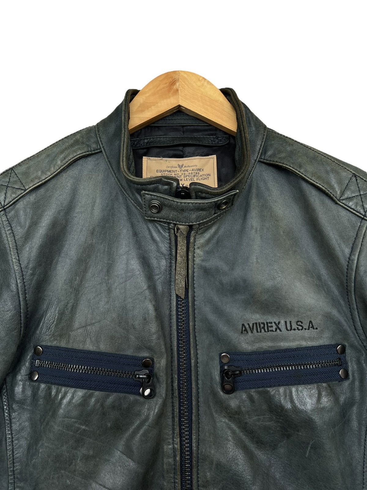 Avirex Zipper Sunfaded Distressed Racing Leather Jacket