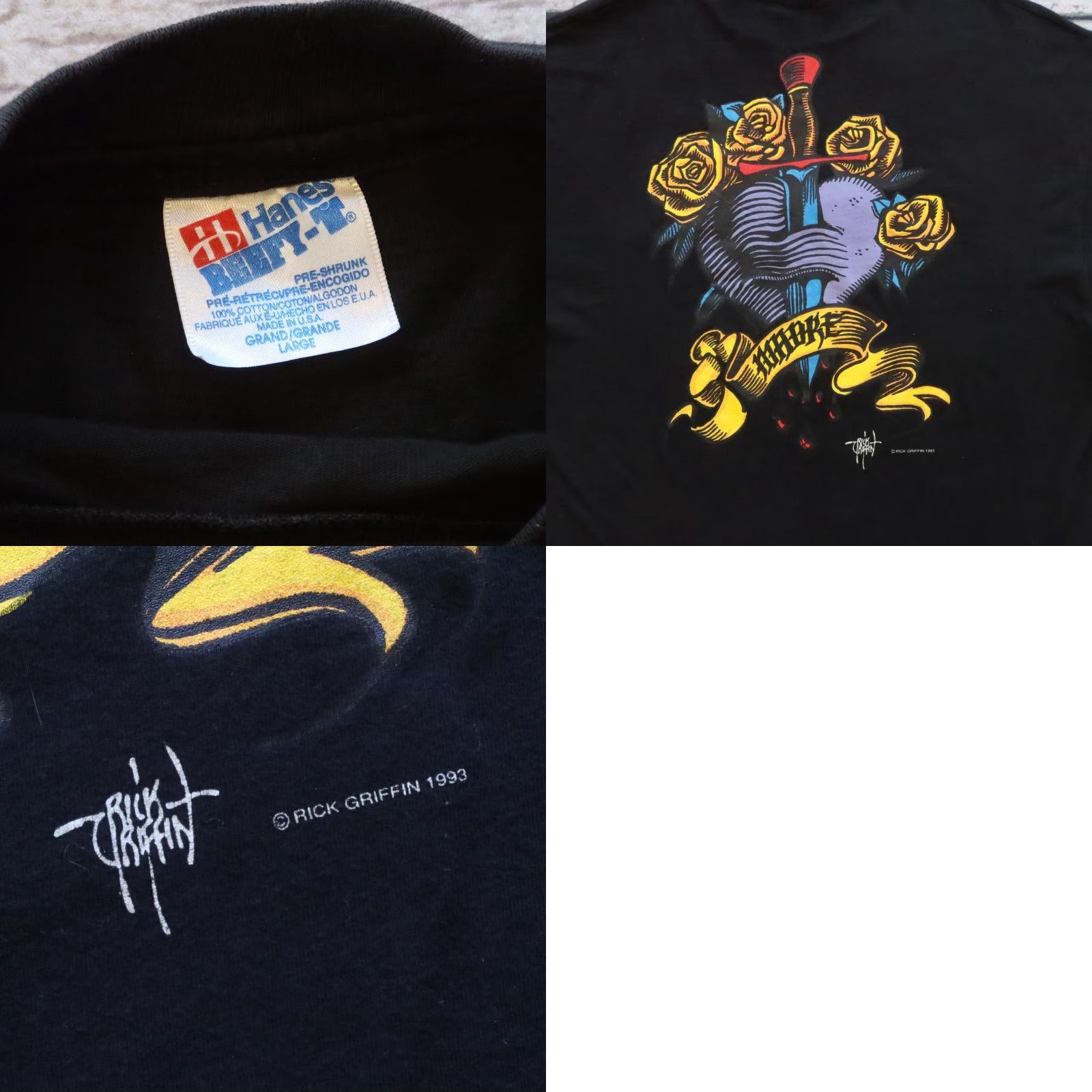Griffin Vintage Rick Griffin Tshirt - Men - T-Shirt - L - Black - 90s - Passionetta Designer Tee Size US L / EU 52-54 / 3 - 9 Thumbnail