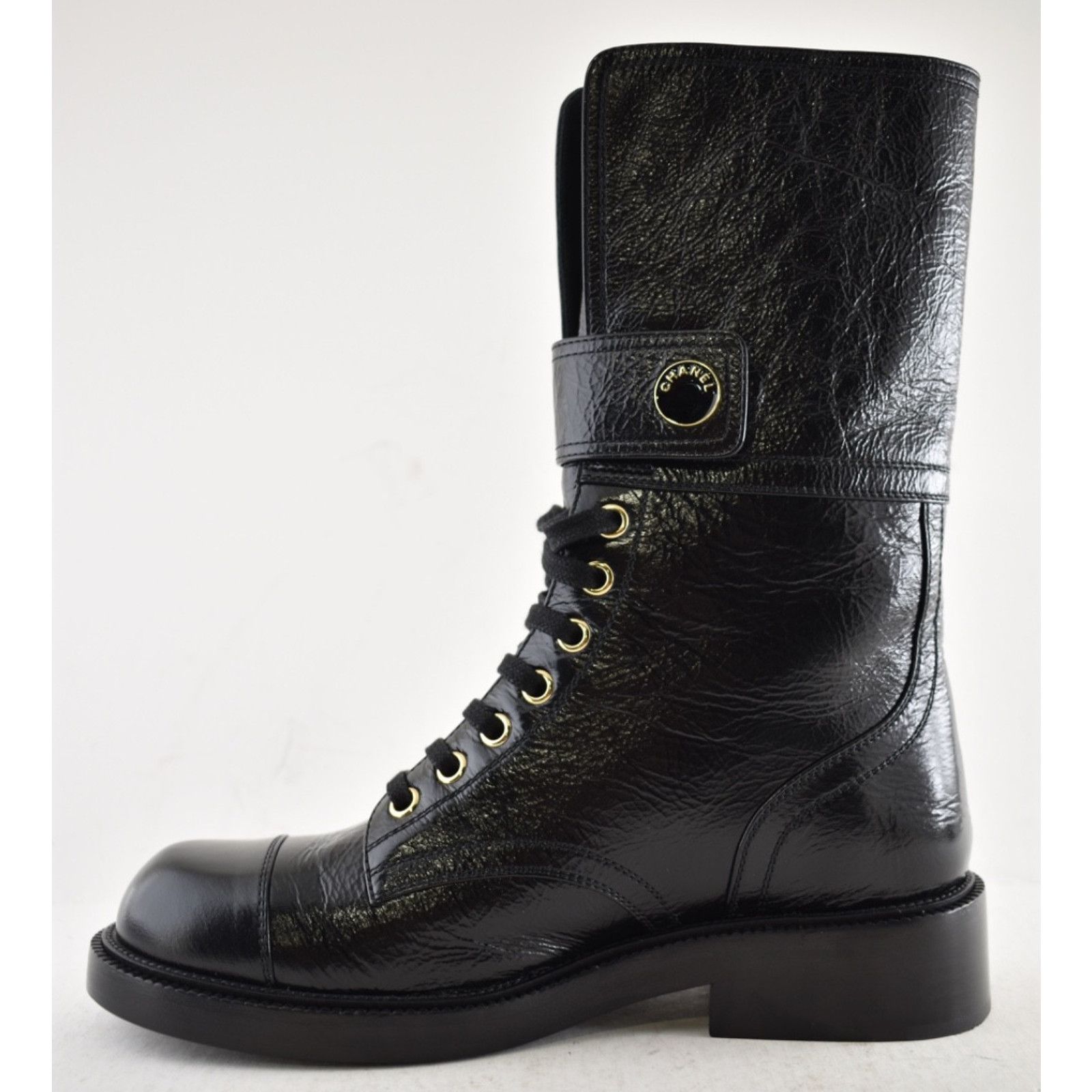 Chanel Chanel 24B Shiny Calfskin Logo Combat Lace Up Boots 37.5 Size US 6.5 / IT 36.5 - 10 Thumbnail