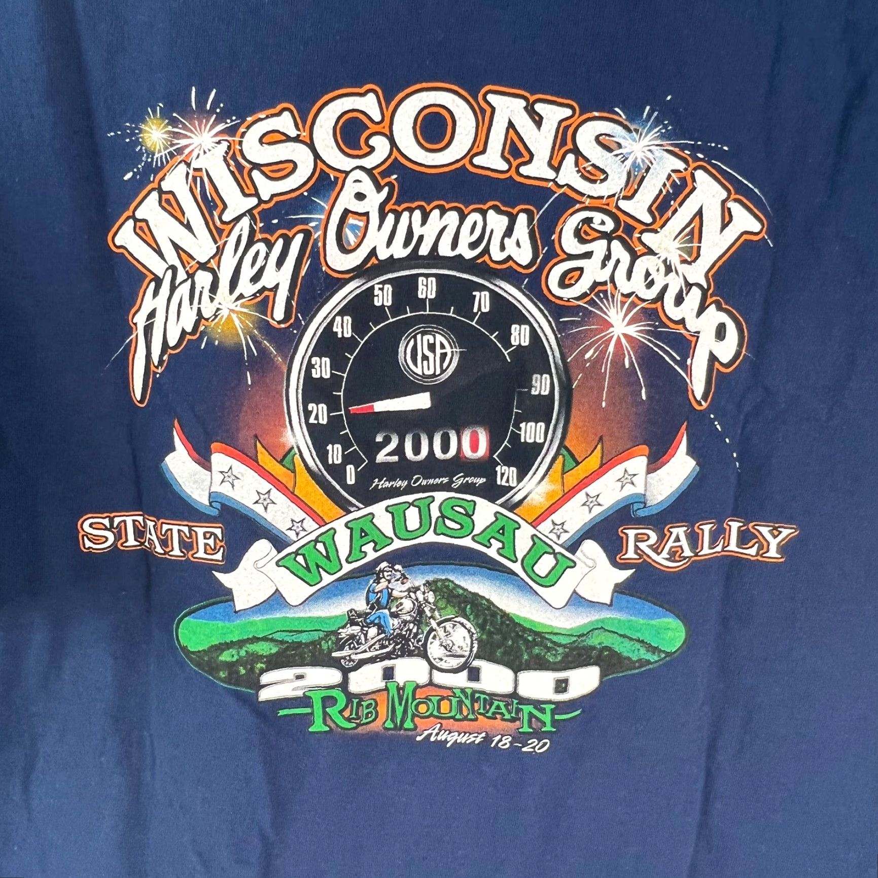 Hanes VINTAGE Hanes Beefy-T Wisconsin Harley Owners Group State Rally 2000 T-Shirt XL Blue Graphic Regular Fit Mens Size US XL / EU 56 / 4 - 2 Thumbnail