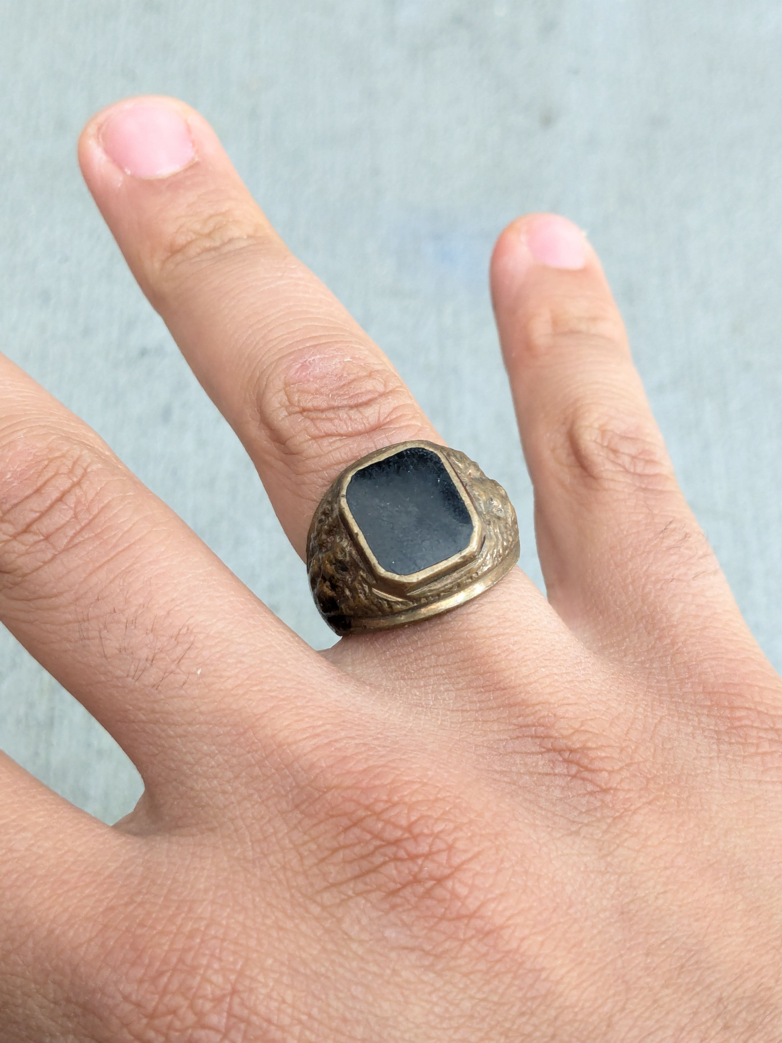 Jewelry Vintage Brass Ring Black Enamel 8.5 Square Inlay Signet Size ONE SIZE - 11 Thumbnail