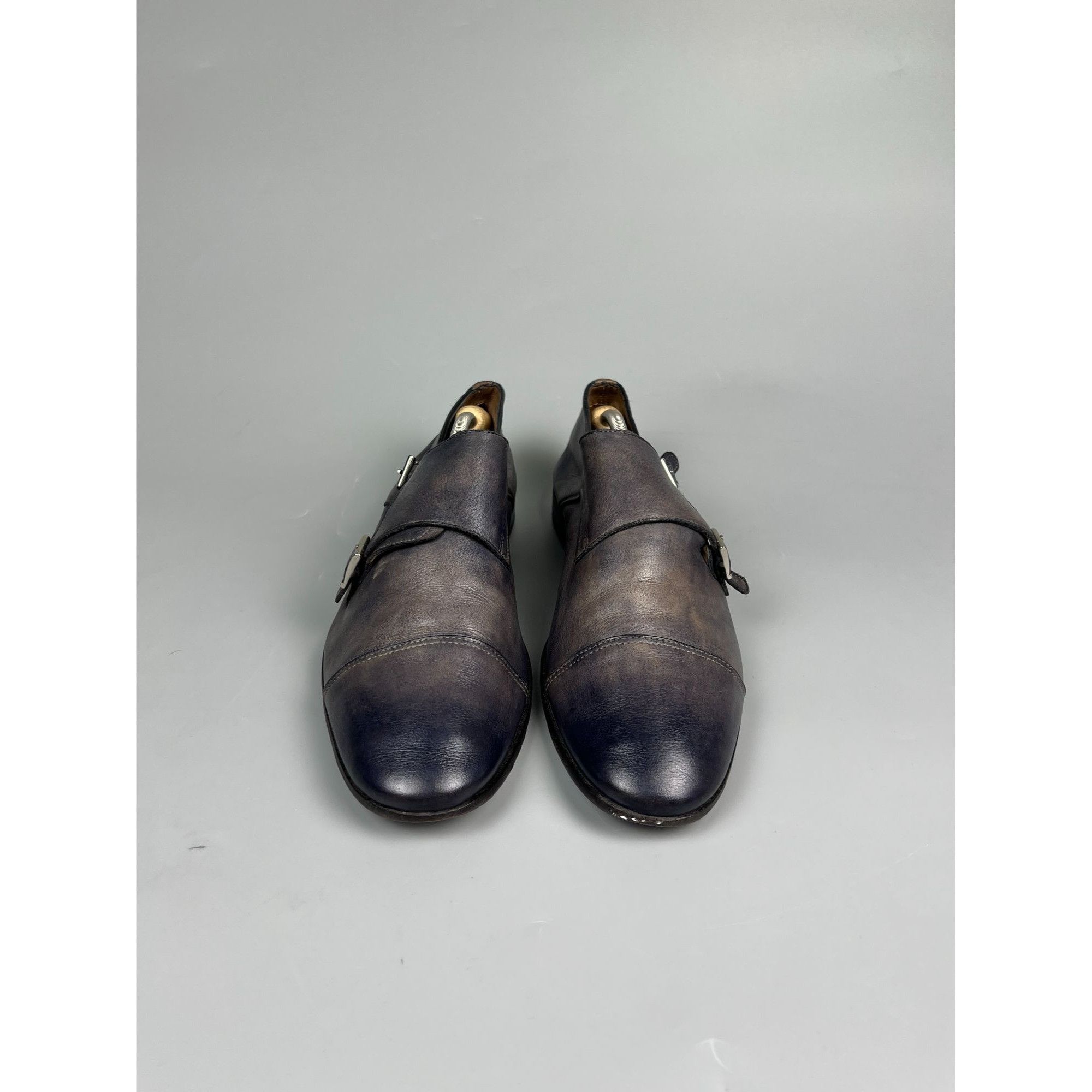 Santoni Santoni Blue Patina Monk Strap Dress Shoes (Y0996) Size US 11 / EU 44 - 4 Thumbnail