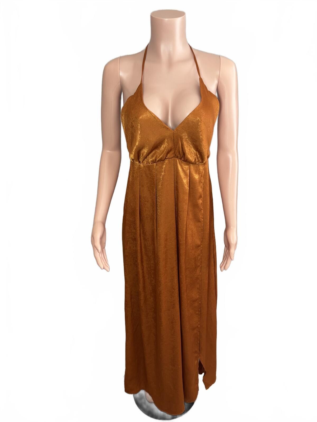 The Unbranded Brand Rust Satin Halter Dress Boho Chic Evening Glow. Small. Size S / US 4 / IT 40 - 1 Thumbnail