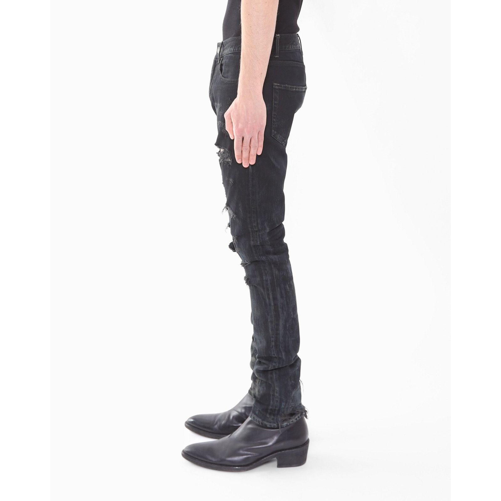 Saint Laurent Paris FW14 Crash Jeans in Black Oil Spill Denim Size US 29 - 8 Thumbnail