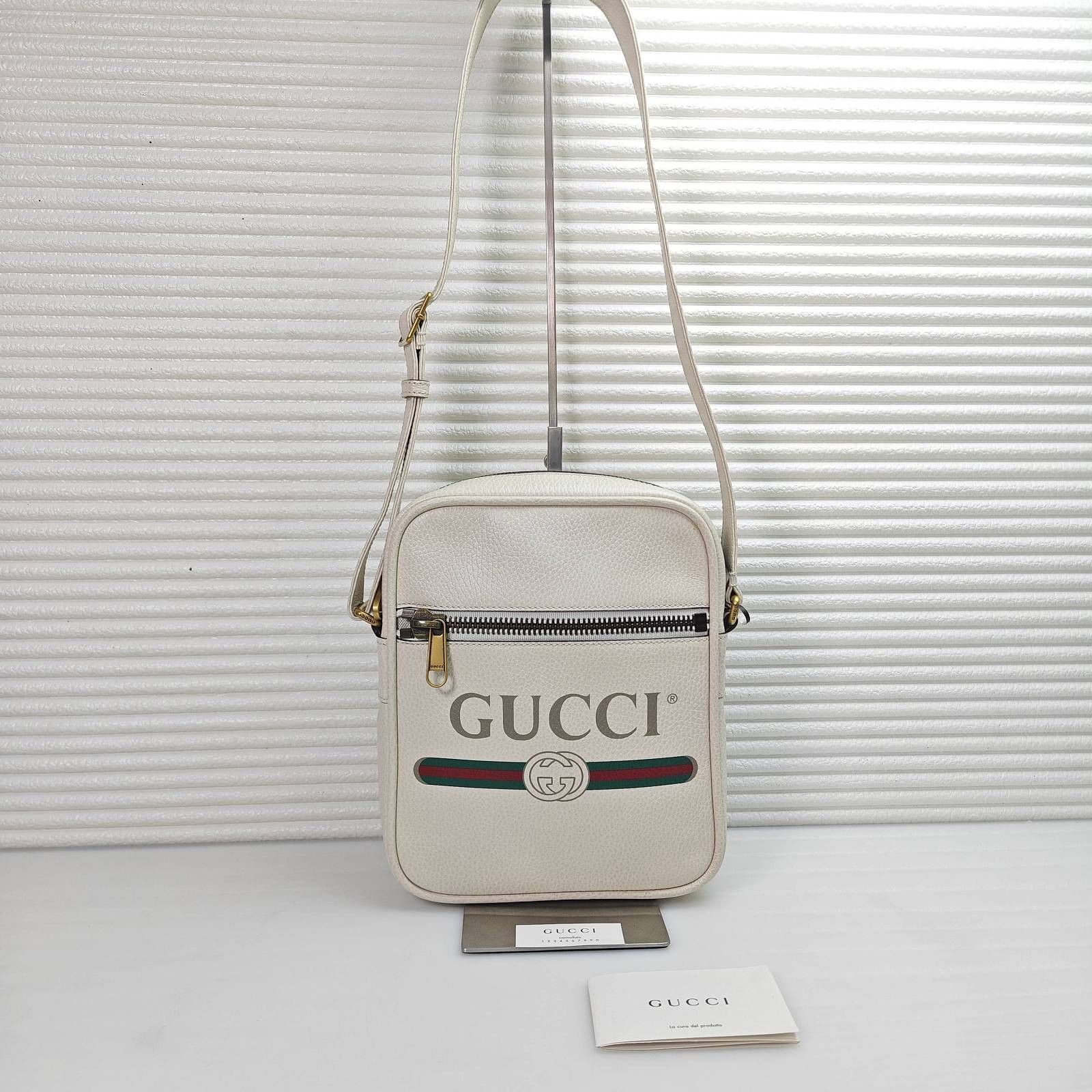 Gucci White Leather Logo Camera Bag, Men's