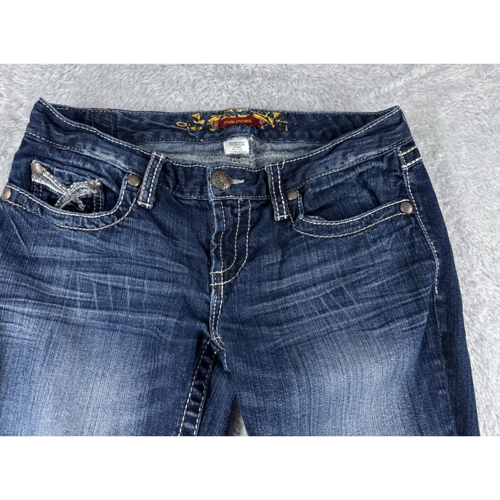 Vintage Maurices Jeans Women 5 Denim Flared Low Rise 29x33 Blue Cotton Size 27" / US 4 / IT 40 - 4 Thumbnail