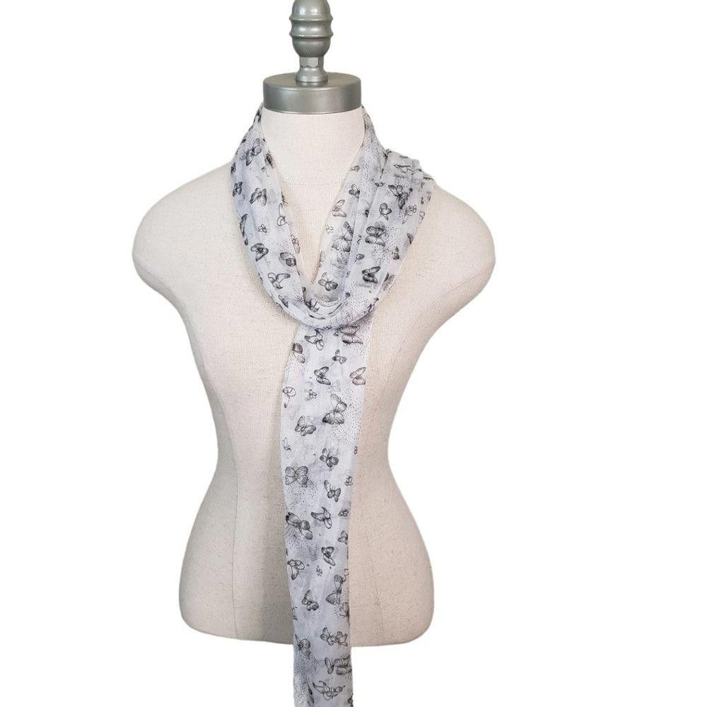 Designer CT853 Black & White Butterfly Sheer Scarf Size ONE SIZE - 3 Thumbnail