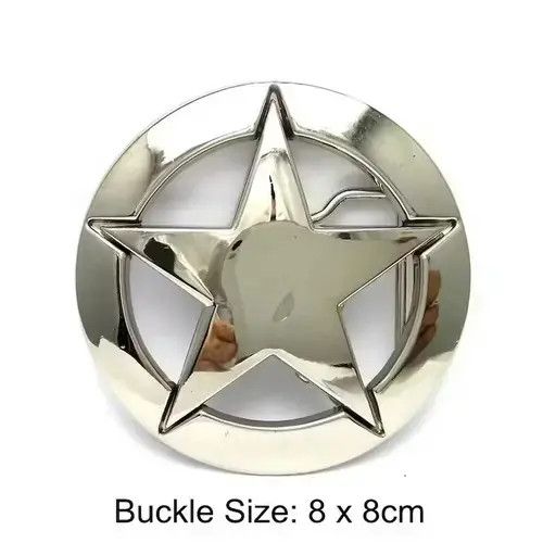 Leather Silver Star Round Metal Belt Buckle Size ONE SIZE - 2 Thumbnail