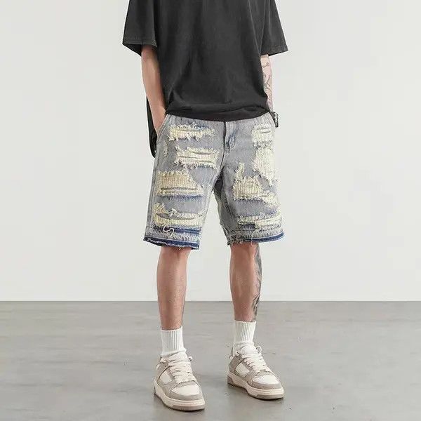 Japanese Brand VIBE Ripped street hip hop skateboard washed denim shorts Size US 30 / EU 46 - 1 Thumbnail