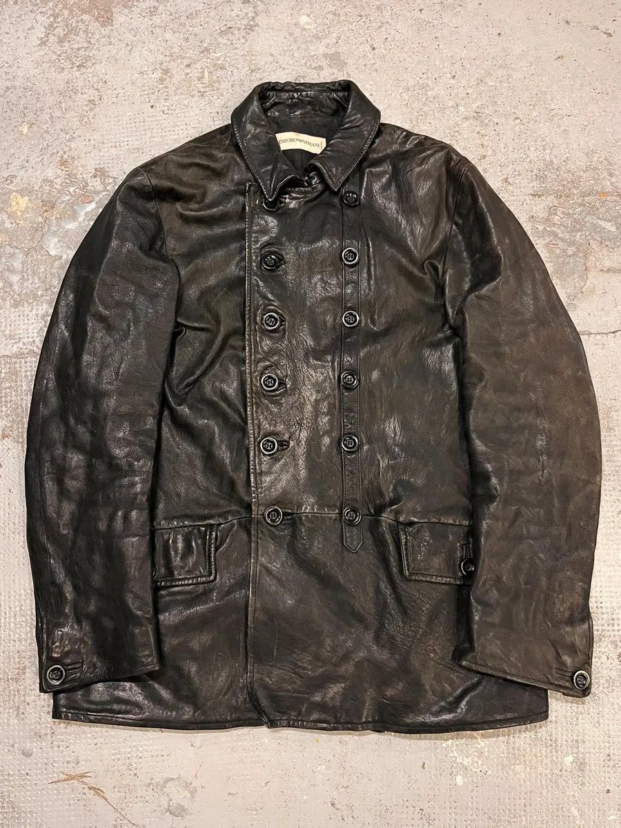 Emporio Armani AW2006 Emporio Armani Officer Buttoned Black Leather Peacoat Jacket Size US L / EU 52-54 / 3 - 1 Thumbnail